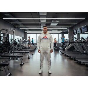 Adidas Men's‎ 2TONE BOS Hoodie 2XL Blue White Red Badge of Sport Fleece Pullover